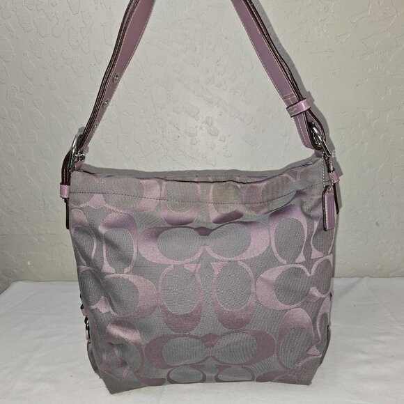Coach F15067 Lilac & Light Gray Signature Canvas Convertible Duffel Crossbody - Picture 1 of 15